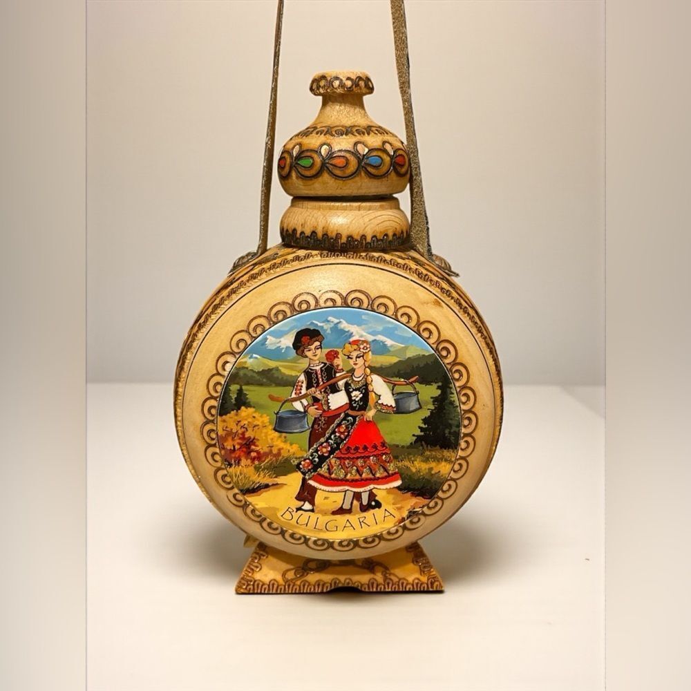 Bulgarian Decorative Wooden Flask and souvenir  box